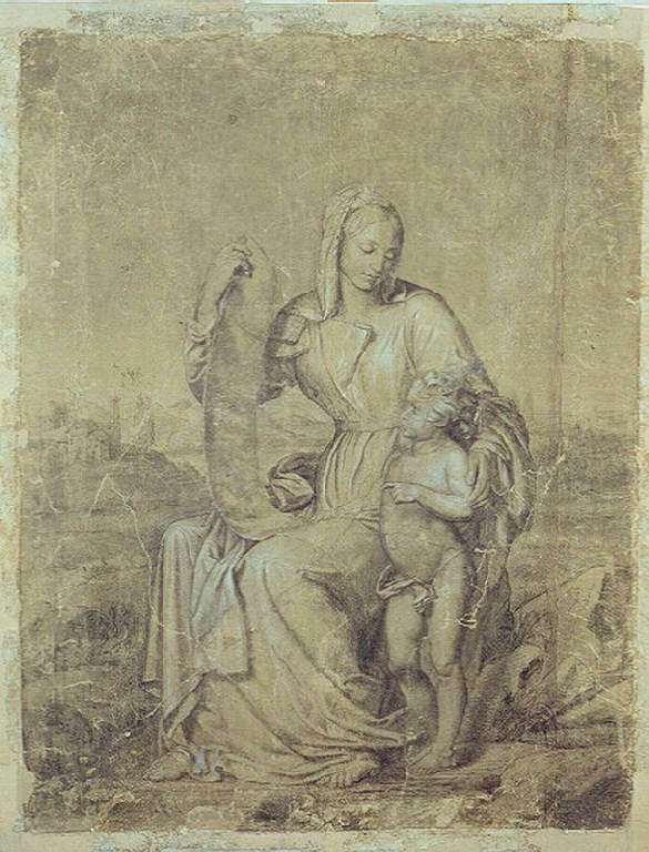 Madonna che insegna a leggere a Gesù Bambino (disegno) di Ligari Angelo (sec. XIX)