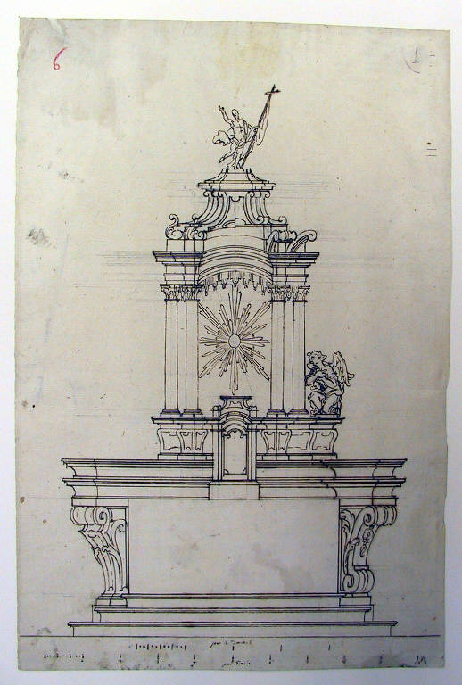 Altare maggiore per la chiesa di San Giuseppe a Grosio (disegno) di Ligari Giovanni Pietro (sec. XVIII)