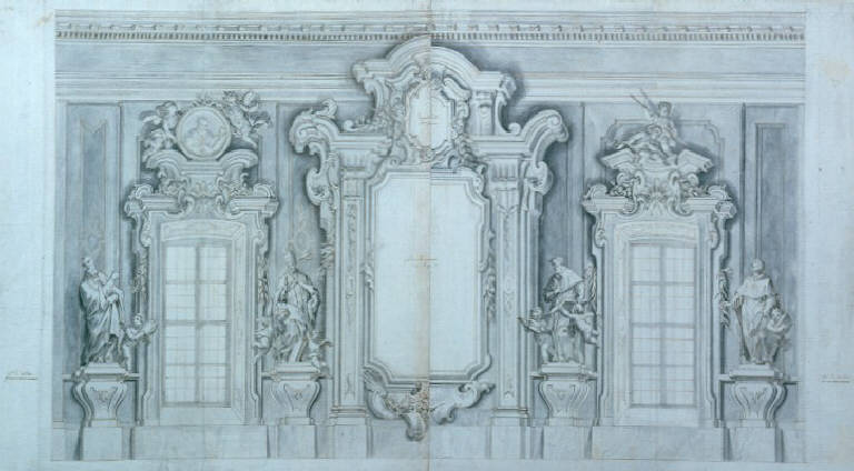 Elementi decorativi architettonici per la chiesa di San Giovanni Battista a Morbegno (disegno) di Ligari Giovanni Pietro (sec. XVIII)