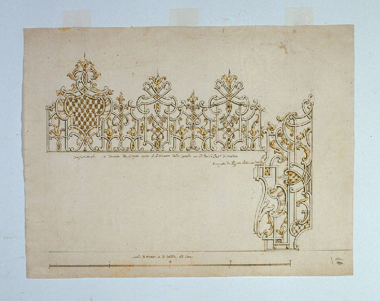Inferriata per le cappelle della chiesa dei Santi Gervasio e Protasio a Sondrio (disegno) di Ligari Giovanni Pietro (sec. XVIII)