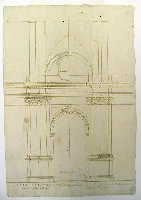 Prospetto di una campata della chiesa dei Santi Gervasio e Protasio a Sondrio (disegno) di Ligari Giovanni Pietro (sec. XVIII)