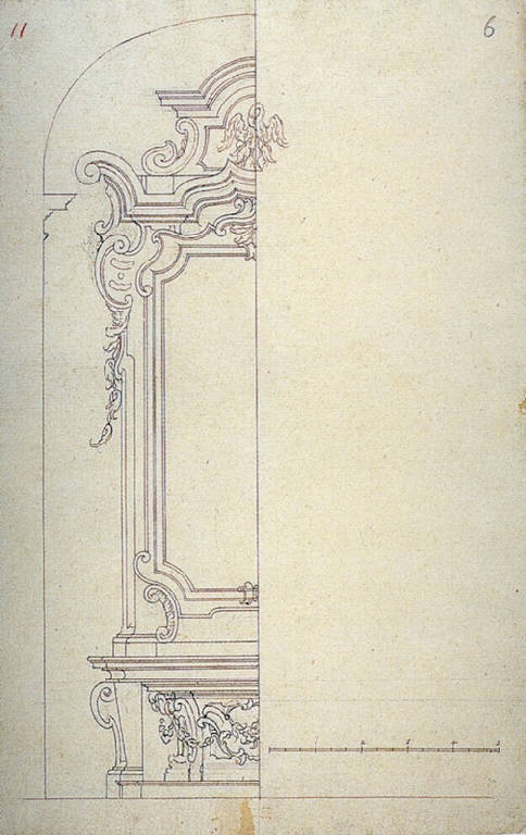 Altare per la cappella del Crocifisso della chiesa di San Giovanni a Morbegno (disegno) di Ligari Giovanni Pietro (sec. XVIII)