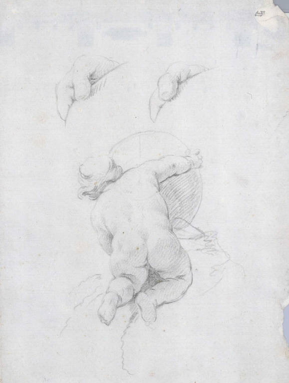 Putto con sfera/ Mani (disegno) di Ligari Giovanni Pietro; Ligari Cesare (secondo quarto|| sec. XVIII||sec. XVIII)