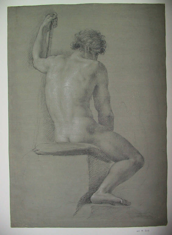 Figura maschile seduta (disegno) di Ligari Angelo (secondo quarto sec. XIX)
