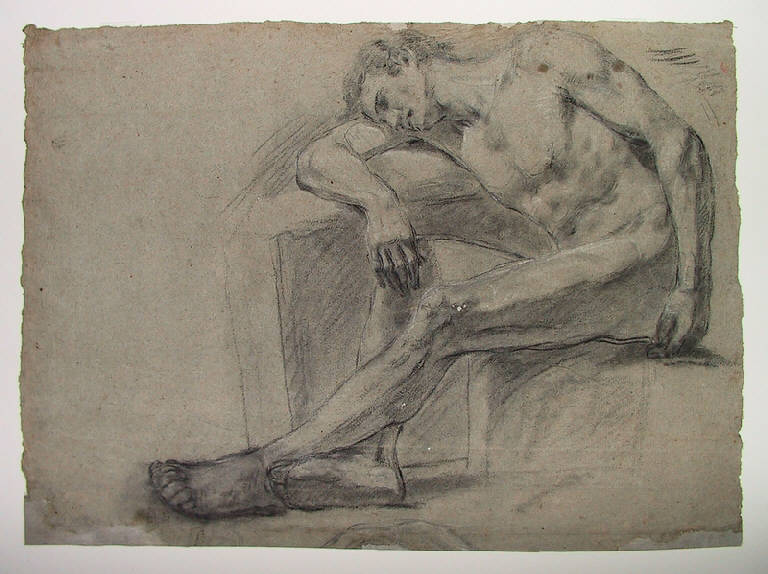 Figura maschile seduta/ Parte di nudo (disegno) di Ligari Angelo (secondo quarto sec. XIX)