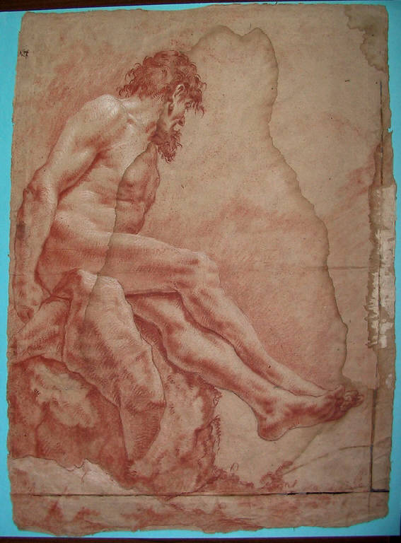 Figura maschile seduta (disegno) di Ligari Cesare (sec. XVIII)