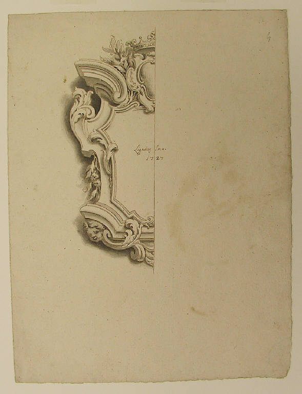 Cornice architettonica con motivi decorativi (disegno) di Ligari Giovanni Pietro (sec. XVIII)
