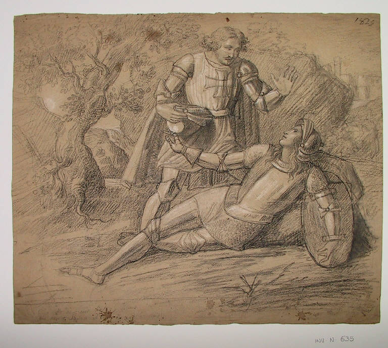 Clorinda muore tra le braccia di Tancredi (disegno) di Ligari Angelo (sec. XIX)
