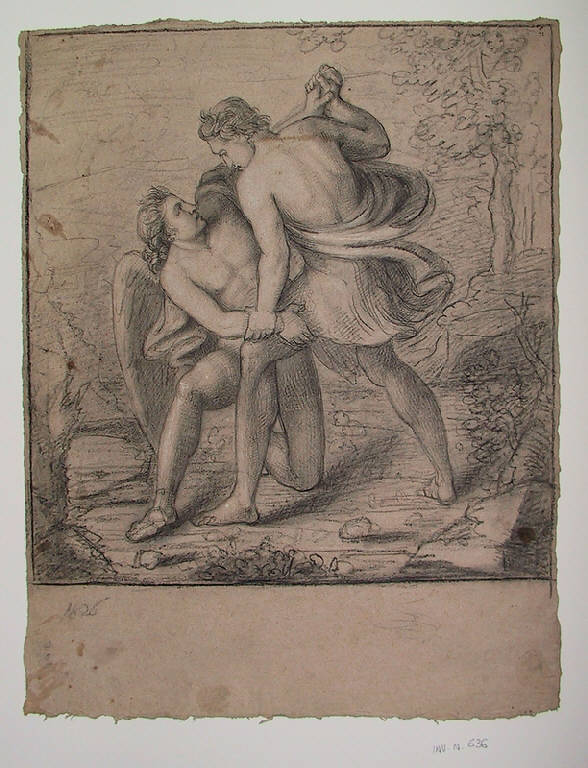 Giacobbe lotta con l'angelo (disegno) di Ligari Angelo (sec. XIX)