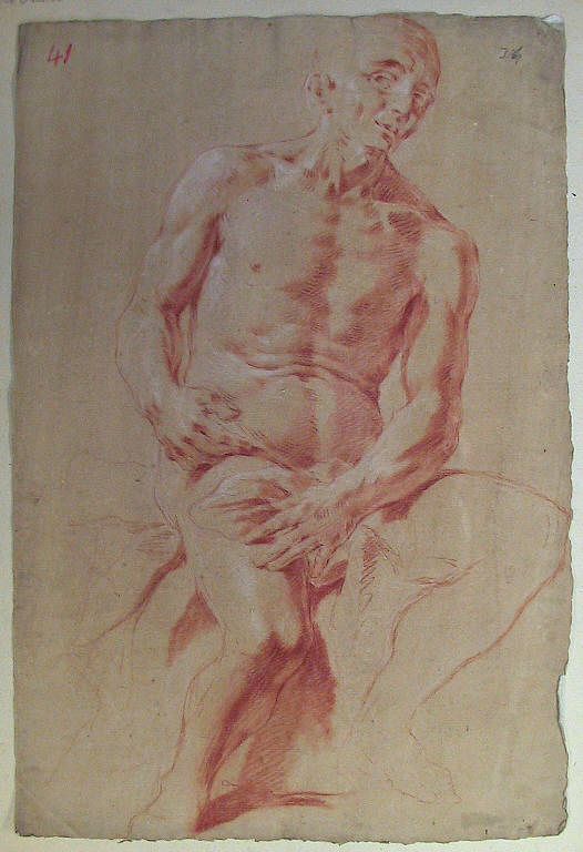 Figura maschile seduta/ Baldacchino (disegno) di Ligari Vittoria (secondo quarto sec. XVIII)