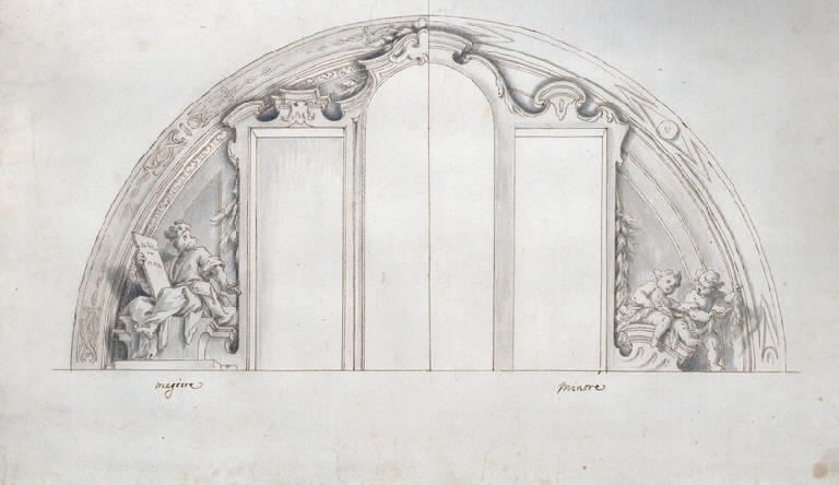Motivi decorativi per il presbiterio della chiesa di San Giovanni Battista a Lanzada (disegno) di Ligari Giovanni Pietro (sec. XVIII)