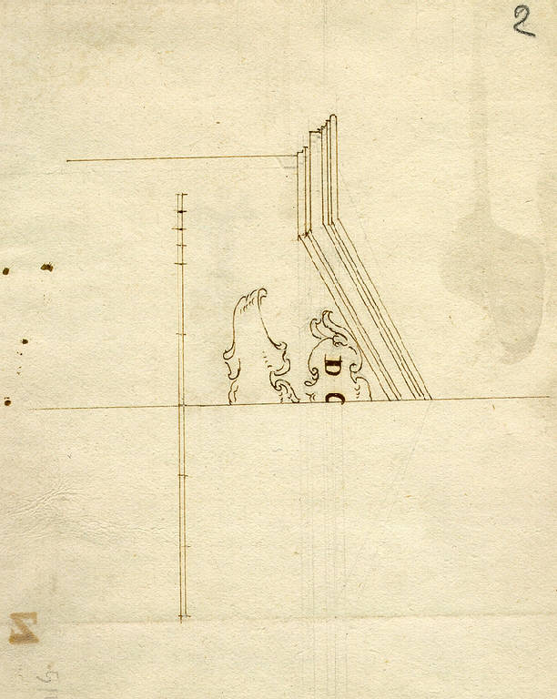 Frontone/ Motivo decorativo (disegno) di Ligari Giovanni Pietro (prima metà sec. XVIII)