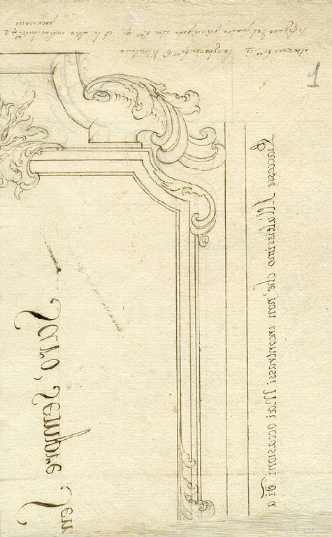 Cornice architettonica/ Motivi decorativi (disegno) di Ligari Giovanni Pietro (prima metà sec. XVIII)
