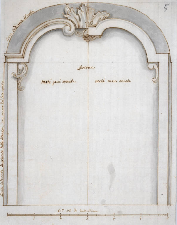 Cornice architettonica con motivi decorativi (disegno) di Ligari Giovanni Pietro (prima metà sec. XVIII)