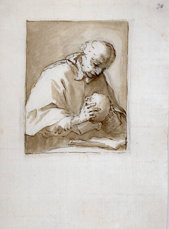 San Carlo con teschio (disegno) di Ligari Giovanni Pietro (sec. XVIII||sec. XVIII)