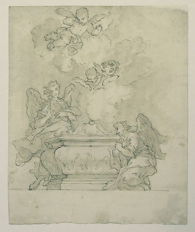 Santo Sepolcro vegliato da angeli (disegno) di Ligari Giovanni Pietro (sec. XVIII||sec. XVIII)