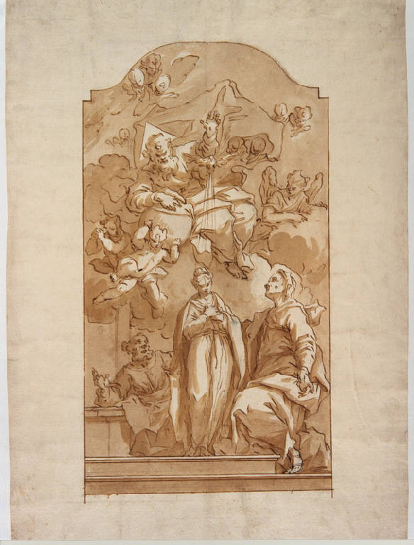 Madonna con Bambino e Dio padre (disegno) di Ligari Giovanni Pietro (sec. XVIII)