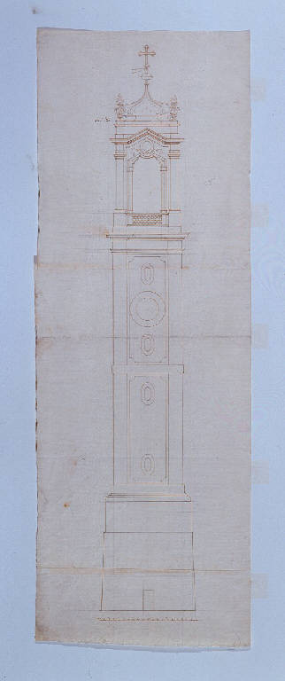 Prospetto del campanile della chiesa dei Santi Gervasio e Protasio a Sondrio (disegno) di Ligari Giovanni Pietro (sec. XVIII)