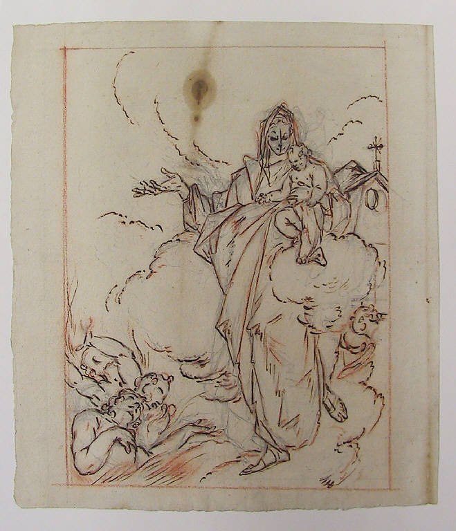 Madonna con Bambino e angeli (disegno) di Ligari Cesare (sec. XVIII)