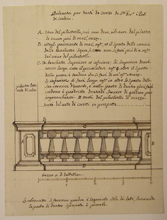 Balaustra per il coro della chiesa dei Santi Gervasio e Protasio a Sondrio (disegno) di Ligari Giovanni Pietro (sec. XVIII)