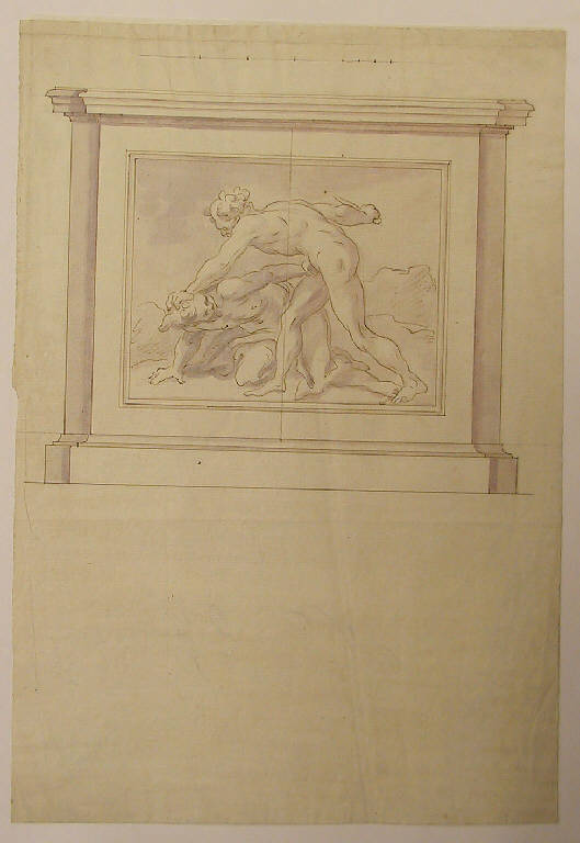 Basamento con Caino e Abele (disegno) di Ligari Giovanni Pietro (sec. XVIII)