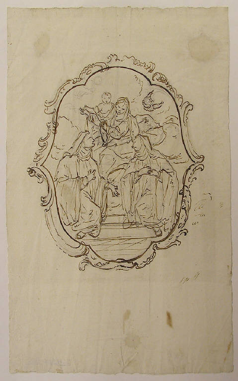 Madonna del Rosario con due Santi (disegno) di Ligari Giovanni Pietro (sec. XVIII)