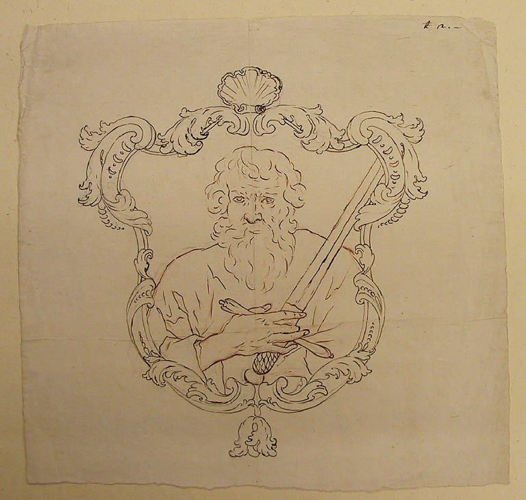Cornice, busto maschile con spada (disegno) di Ligari Cesare (sec. XVIII)