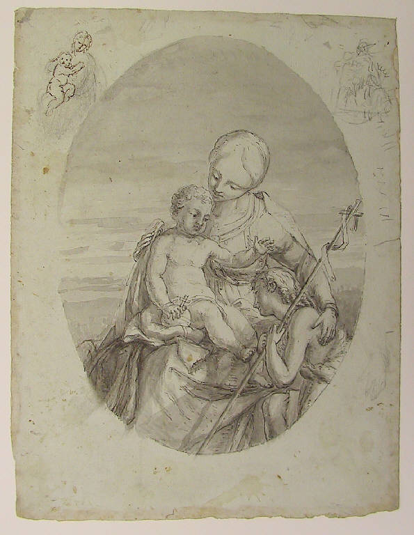 Madonna con Bambino e San Giovannino (disegno) di Ligari Angelo (sec. XIX)