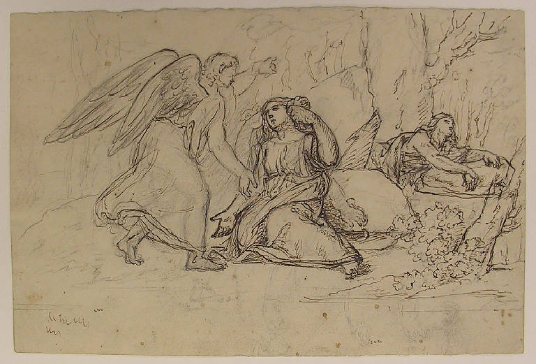 Agar e Ismaele nel deserto confortati dall'angelo (disegno) di Ligari Angelo (sec. XIX)
