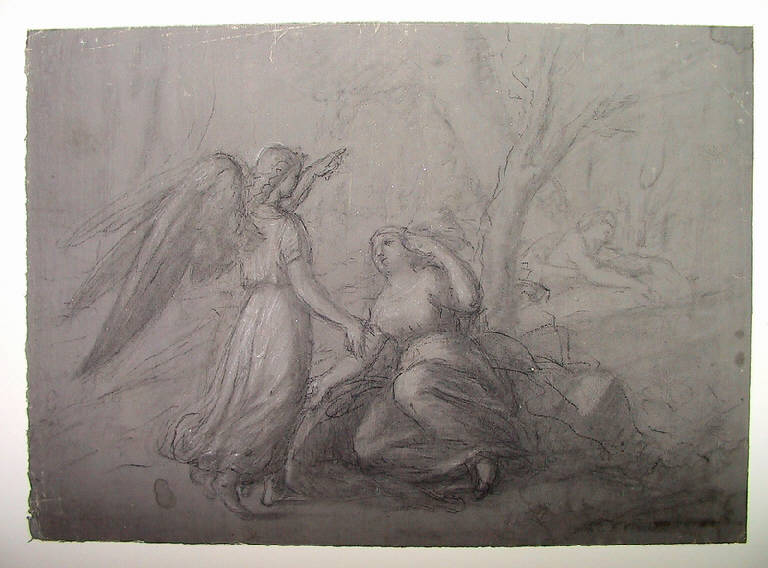 Agar e Ismaele nel deserto confortati dall'angelo (disegno) di Ligari Angelo (sec. XIX)
