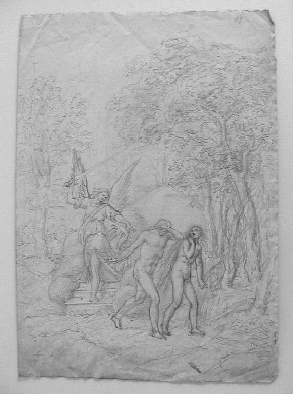 Cacciata di Adamo ed Eva dal paradiso terrestre (disegno) di Ligari Angelo (sec. XIX)