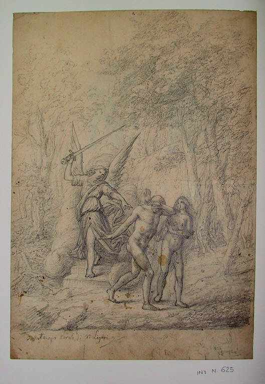 Cacciata di Adamo ed Eva dal paradiso terrestre/ Figure (disegno) di Ligari Angelo (sec. XIX)