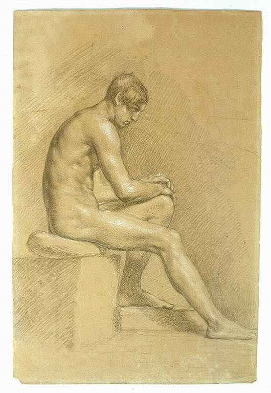 Figura maschile seduta (disegno) di Ligari Angelo (sec. XIX)