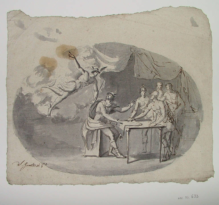 Apparizione di Mercurio ai guerrieri (disegno) di Gualtieri C. (prima metà sec. XIX)