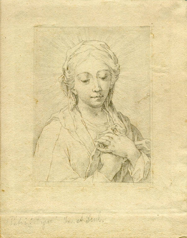 Maria Vergine con le mani al petto (disegno) di Ligari Giovanni Pietro (sec. XVIII)