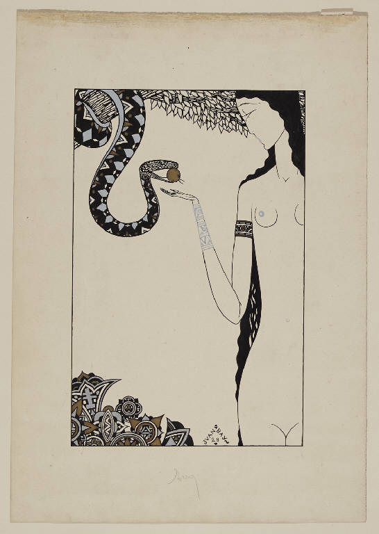 Eva tentata dal serpente (disegno) di Bay, Juan (sec. XX)