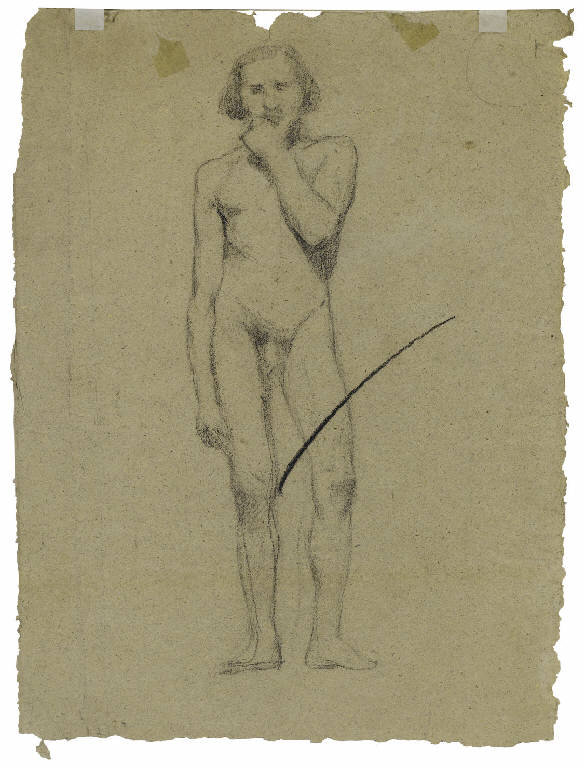 Studio di nudo virile visto frontalmente (disegno) di Bistolfi, Leonardo (secc. XIX/ XX)