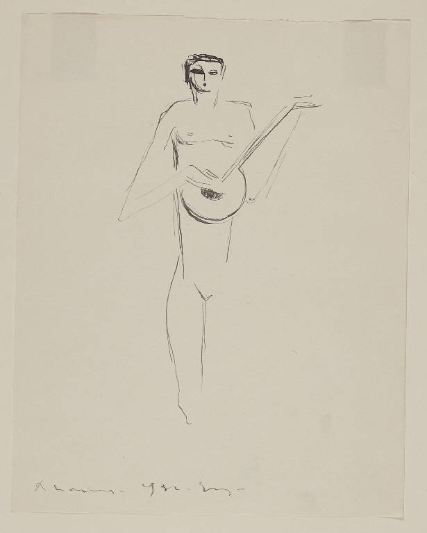 Figura nuda con mandolino (disegno) di Broggini, Luigi (sec. XX)