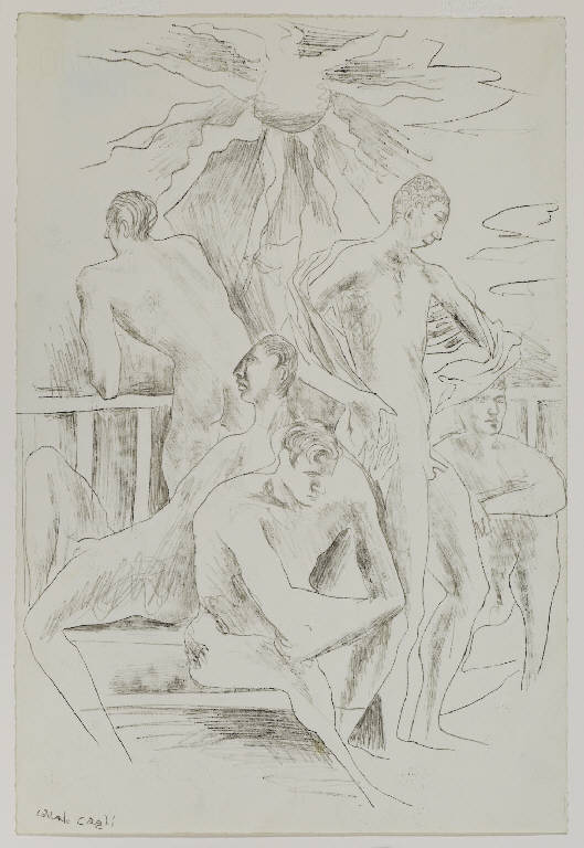 Cinque figure di bagnanti (disegno) di Cagli, Corrado (sec. XX)