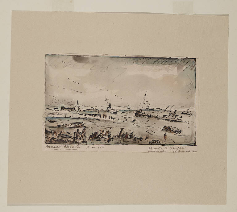Il porto di Bengasi rioccupata (disegno) di Casadei, Maceo (sec. XX)