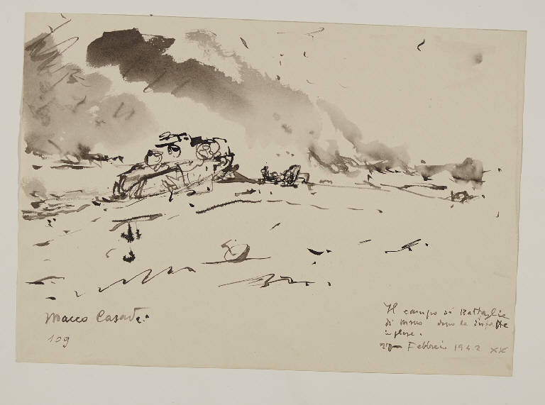 Il campo di battaglia di .... dopo la disfatta inglese (disegno) di Casadei, Maceo (sec. XX)