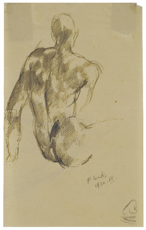 Studio di nudo maschile visto da tergo (disegno) di Conti, Primo (sec. XX)