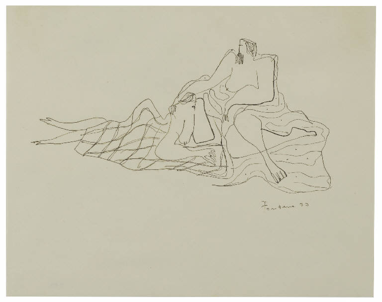 Amanti, Composizione di figure (disegno) di Fontana, Lucio (sec. XX)