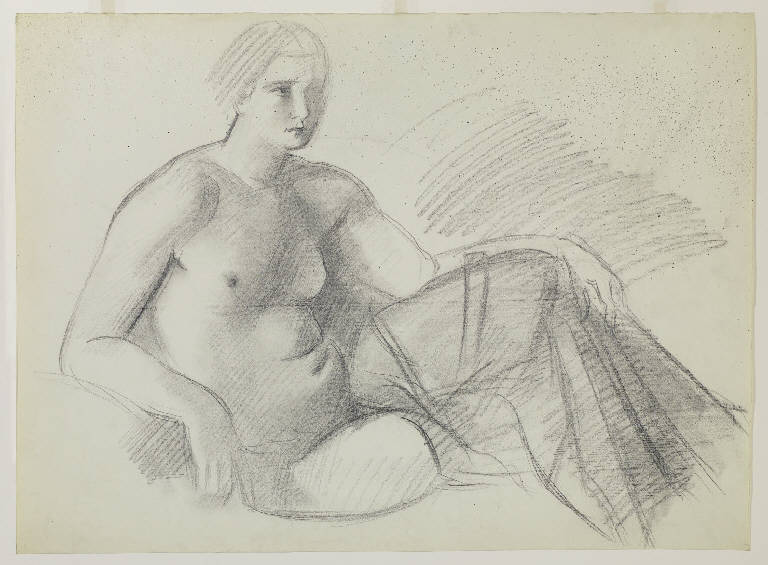 Studio di donna seminuda seduta (disegno) di Funi, Achille Virgilio Socrate (sec. XX)