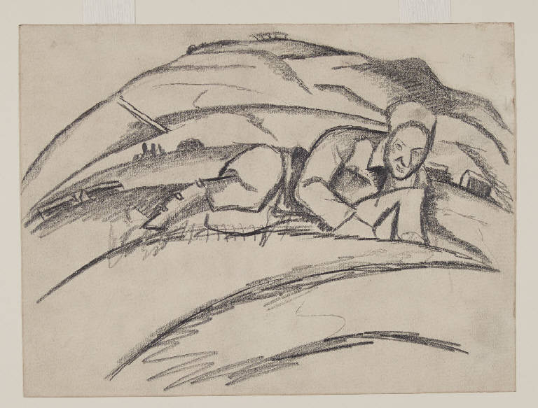 Sull'Isonzo, Soldato (disegno) di Funi, Achille Virgilio Socrate (sec. XX)