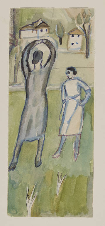 Paesaggio con due figure femminili (disegno) di Garbari, Tullio (sec. XX)