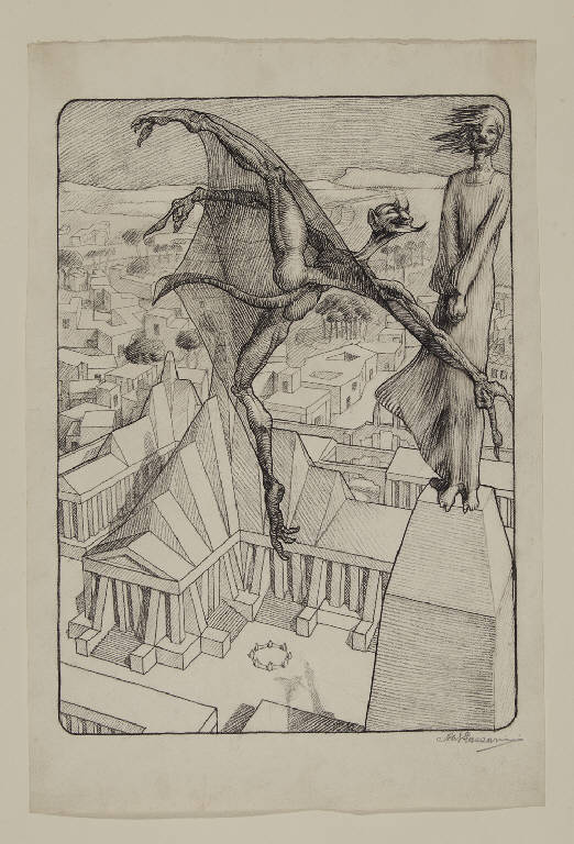 Gesù e Satana (disegno) di Lazzarini, Aldo (sec. XX)