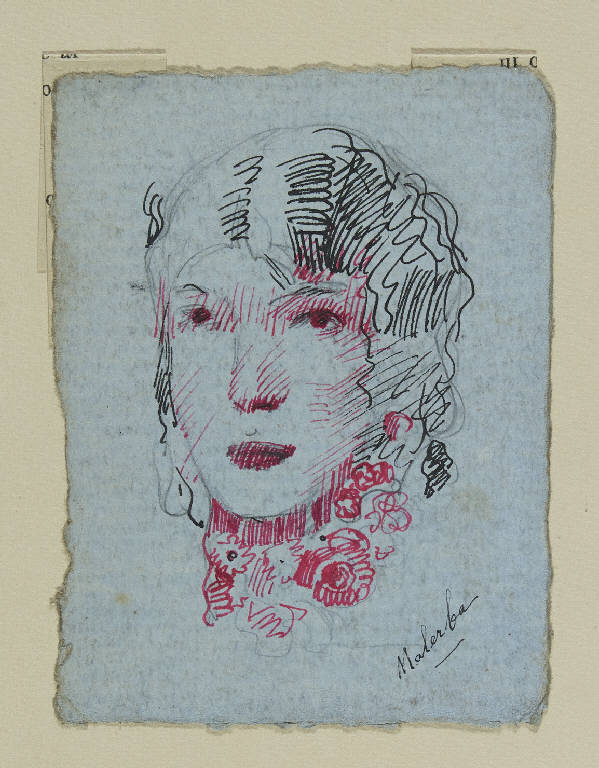 Testa di giovane donna (disegno) di Malerba, Gian Emilio (sec. XX)