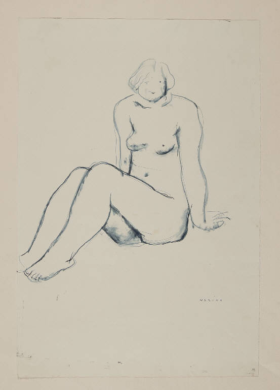 Nudo di donna seduta (disegno) di Marini, Marino (sec. XX)