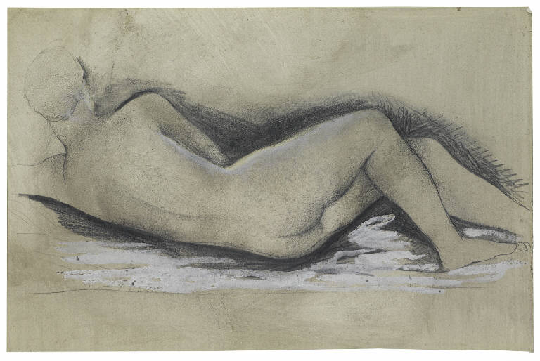 Nudo femminile giacente, Nudo di schiena (disegno) di Marini, Marino (sec. XX)